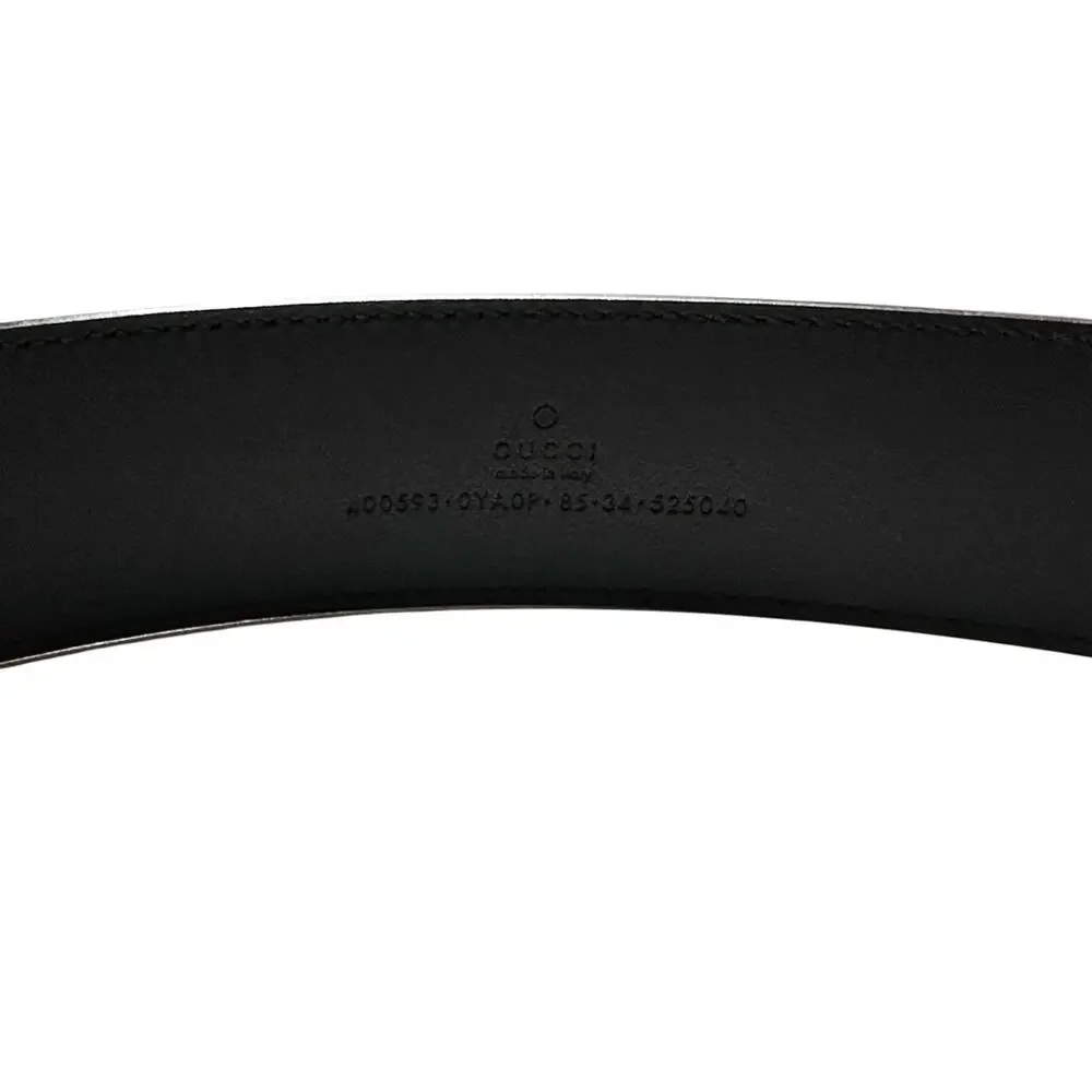 Gucci Black Calfskin Palladium Interlocking G Buckle 40mm Wide Belt 85/34 - Picture 4 of 4